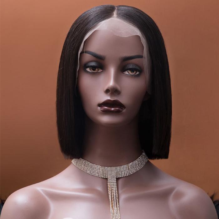 Modern Show Short Blunt Cut Bob Wig Brazilian Straight Human Hair Lace Front Wigs Pre Plucked