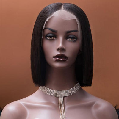 Modern Show Short Blunt Cut Bob Wig Brazilian Straight Human Hair Lace Front Wigs Pre Plucked