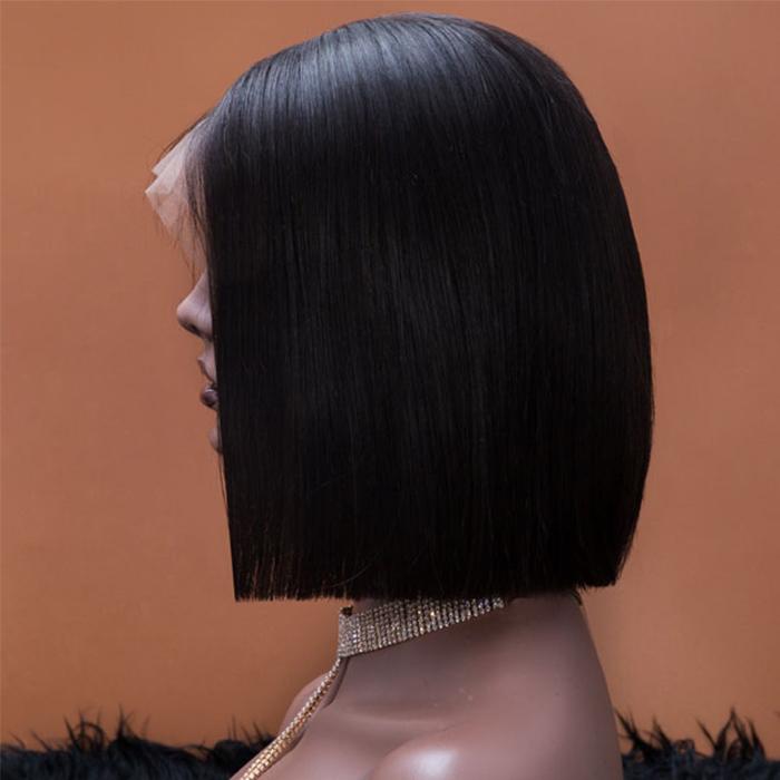 Modern Show Short Blunt Cut Bob Wig Brazilian Straight Human Hair Lace Front Wigs Pre Plucked