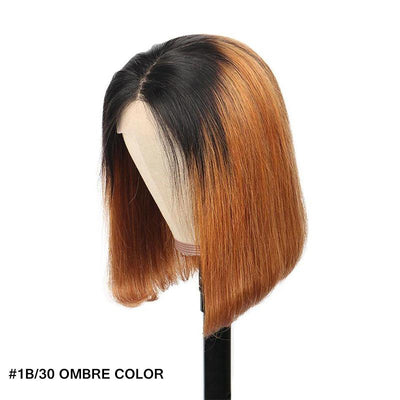Modern Show Short Bob 4x4 Lace Closure Wig 1b/30 Medium Brown Ombre Color Straight Human Hair Wigs For Women