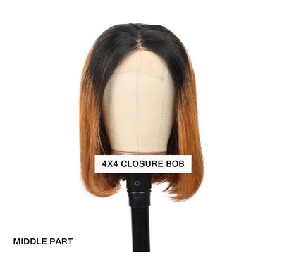 Modern Show Short Bob 4x4 Lace Closure Wig 1b/30 Medium Brown Ombre Color Straight Human Hair Wigs For Women