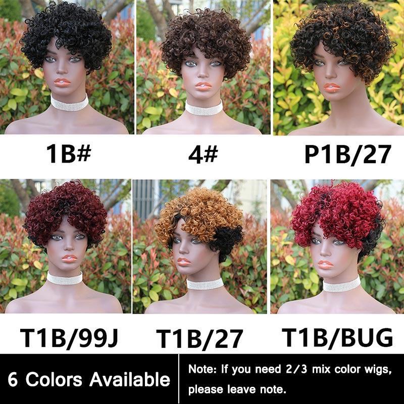 Modern Show Ombre Human Hair Wigs Short Afro Curly 1b/27/99j/Burgundy Color Glueless Machine Made Wig