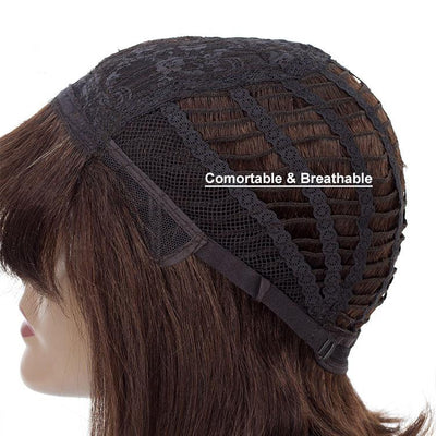 Modern Show Short Glueless Bob Wig With Bangs Brown Color Water Wave Human Hair Wigs For Black Women