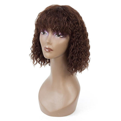 Modern Show Short Glueless Bob Wig With Bangs Brown Color Water Wave Human Hair Wigs For Black Women