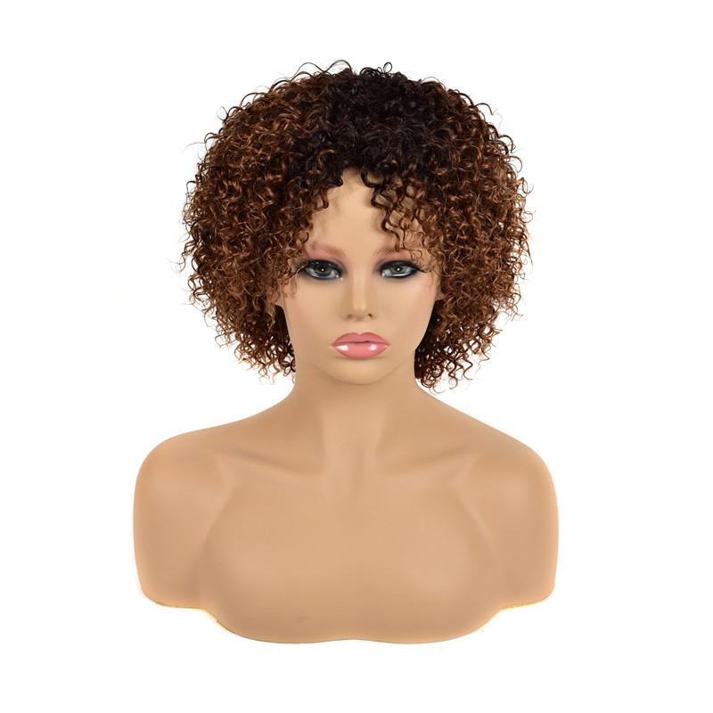 Modern Show Brown Ombre Short Curly Human Hair Wigs 1b/27/99j Burgundy Color Glueless Machine Made Wig For Women