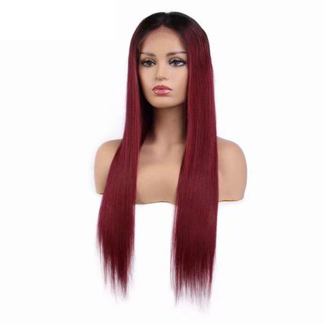 Modern Show 1b/Burgundy Ombre Hair Color Wig Long Straight Human Hair Wigs Pre Plucked Lace Front Wig With Baby Hair