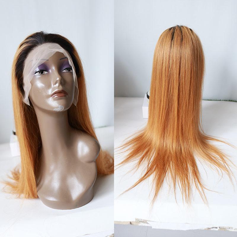 Modern Show Gold Ombre 1b/27 Hair Color Wig Long Straight Brazilian Human Hair Wigs Pre Plucked Lace Front Wig With Baby Hair