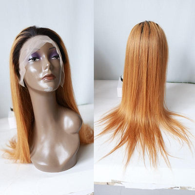 Modern Show Gold Ombre 1b/27 Hair Color Wig Long Straight Brazilian Human Hair Wigs Pre Plucked Lace Front Wig With Baby Hair