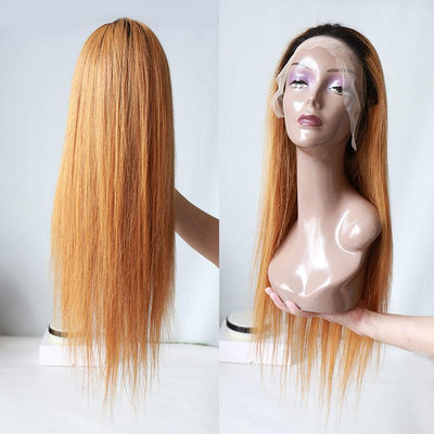 Modern Show Gold Ombre 1b/27 Hair Color Wig Long Straight Brazilian Human Hair Wigs Pre Plucked Lace Front Wig With Baby Hair