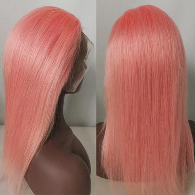Modern Show Orange Pink Color Human Hair Lace Wig Long Brazilian Straight Hair Pre Plucked Lace Front Wig For Women