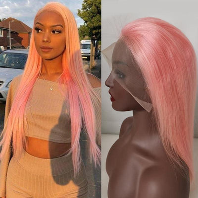 Modern Show Orange Pink Color Human Hair Lace Wig Long Brazilian Straight Hair Pre Plucked Lace Front Wig For Women