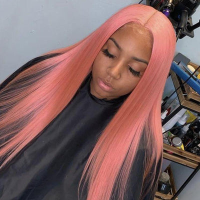 Modern Show Orange Pink Color Human Hair Lace Wig Long Brazilian Straight Hair Pre Plucked Lace Front Wig For Women