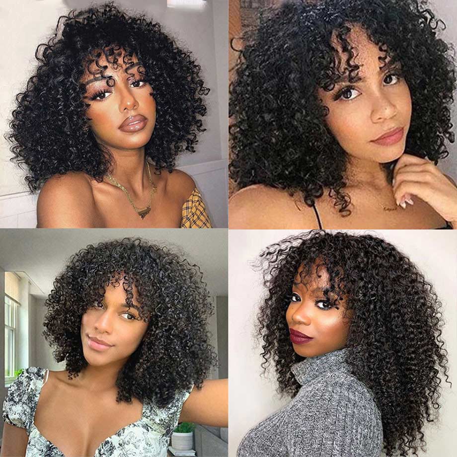 Modern Show Short Afro Jerry Curly Bob Wig With Bangs 100% Glueless Human Hair Wigs For Women