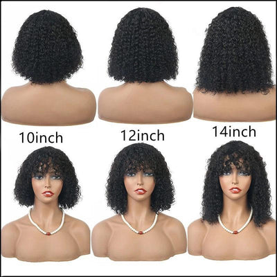 Modern Show Short Afro Jerry Curly Bob Wig With Bangs 100% Glueless Human Hair Wigs For Women