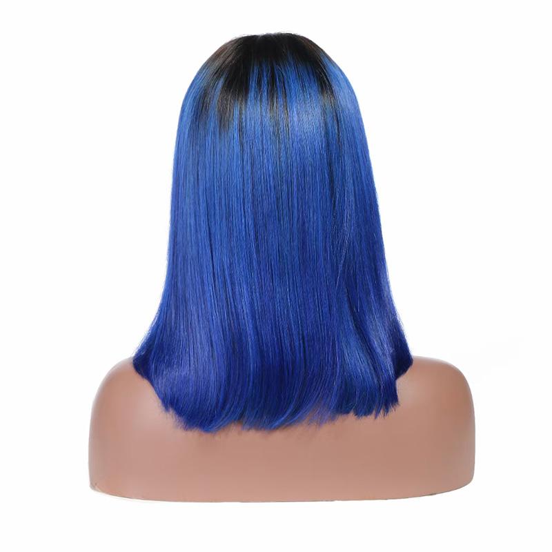 Modern Show Short Bob Wig Ombre 1b/Blue Color Brazilian Straight Human Hair Wigs Pre Plucked Lace Front Wigs For Women