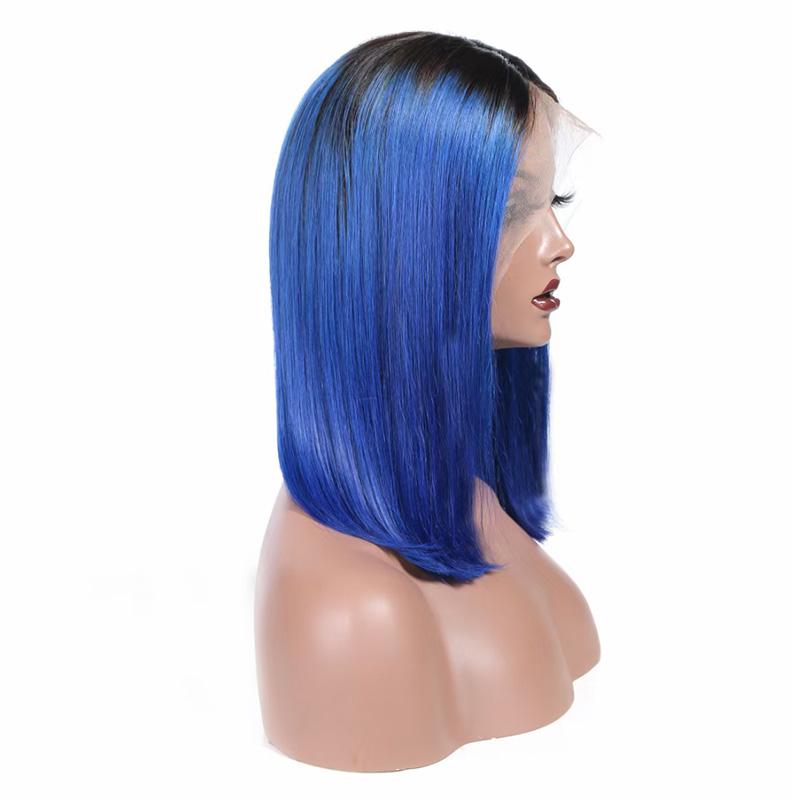 Modern Show Short Bob Wig Ombre 1b/Blue Color Brazilian Straight Human Hair Wigs Pre Plucked Lace Front Wigs For Women