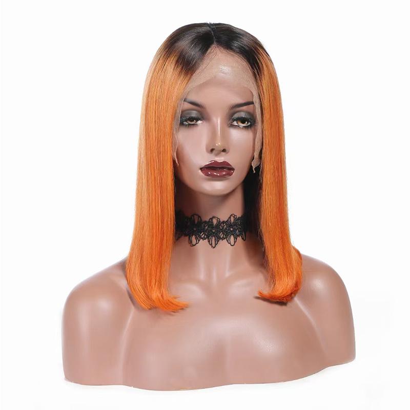 Modern Show Short Bob Wig Ombre 1b/Orange Color Straight Human Hair Wigs Pre Plucked Brazilian Hair Lace Front Wigs For Women