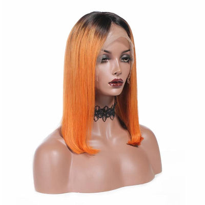 Modern Show Short Bob Wig Ombre 1b/Orange Color Straight Human Hair Wigs Pre Plucked Brazilian Hair Lace Front Wigs For Women