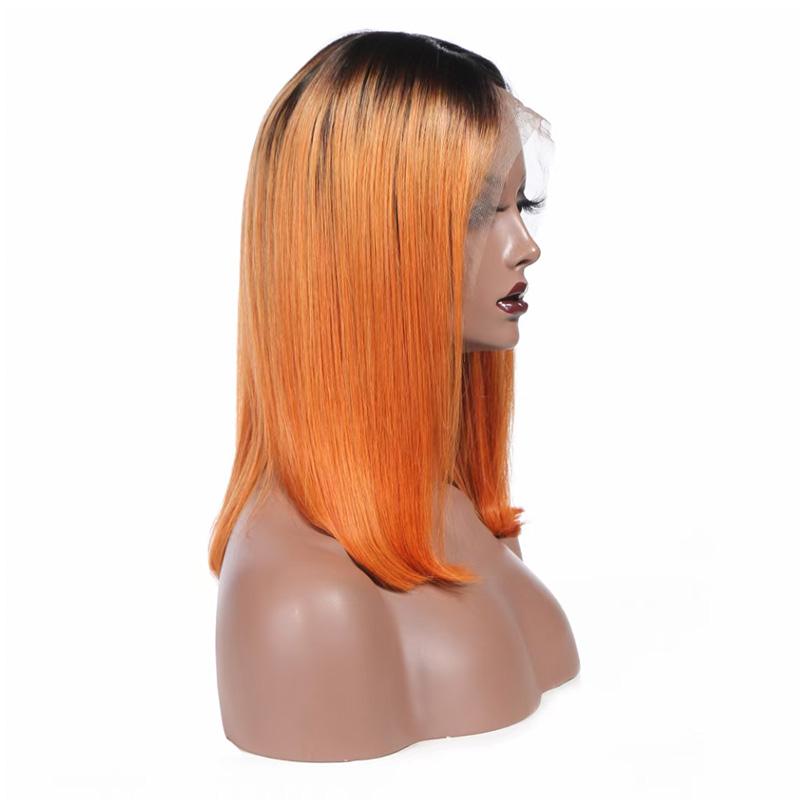 Modern Show Short Bob Wig Ombre 1b/Orange Color Straight Human Hair Wigs Pre Plucked Brazilian Hair Lace Front Wigs For Women