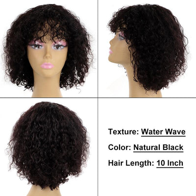 Modern Show Short Water Wave Human Hair Wigs With Bangs T1B/30 Ombre Color Passion Twists Curly Hair 1b/99j Color Glueless Wig