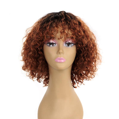 Modern Show Short Water Wave Human Hair Wigs With Bangs T1B/30 Ombre Color Passion Twists Curly Hair 1b/99j Color Glueless Wig