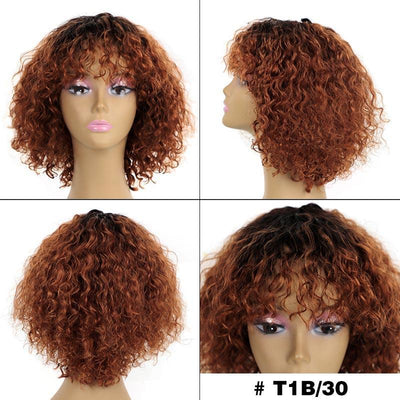 Modern Show Short Water Wave Human Hair Wigs With Bangs T1B/30 Ombre Color Passion Twists Curly Hair 1b/99j Color Glueless Wig
