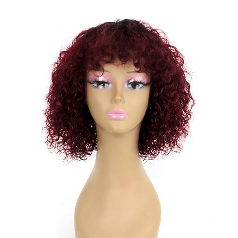 Modern Show Short Water Wave Human Hair Wigs With Bangs T1B/30 Ombre Color Passion Twists Curly Hair 1b/99j Color Glueless Wig