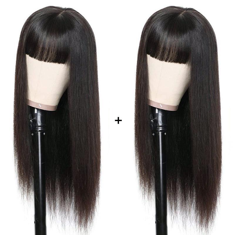 Buy 1 Get 1 Free (2 Wigs) | Modern Show Glueless Human Hair Wigs With Bangs Long Brazilian Straight / Body Wave Hair Wigs