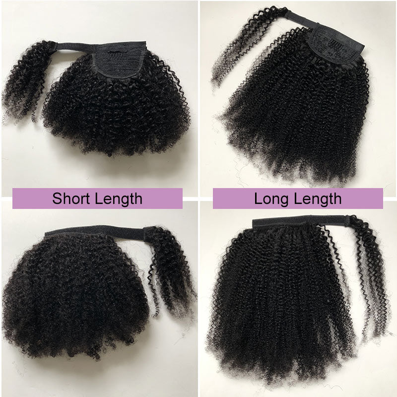 Modern Show Afro Curly Human Hair Ponytail Wrap Around Clip In Hair Extensions Brazilian Hair Velcro Ponytail