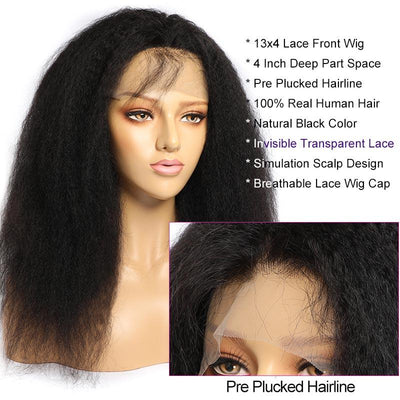 Modern Show 13x4 Transparent Lace Wig Brazilian Human Hair Yaki Straight Pre Plucked Half Lace Front Wigs With Baby Hair