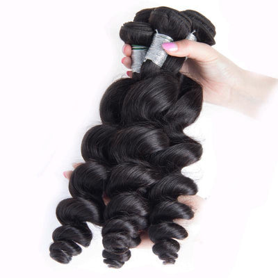 Modern show Raw Indian Virgin Hair Loose Wave 3 Bundles With 4x4 Lace Closure 100% Real Human Hair-3 bundles