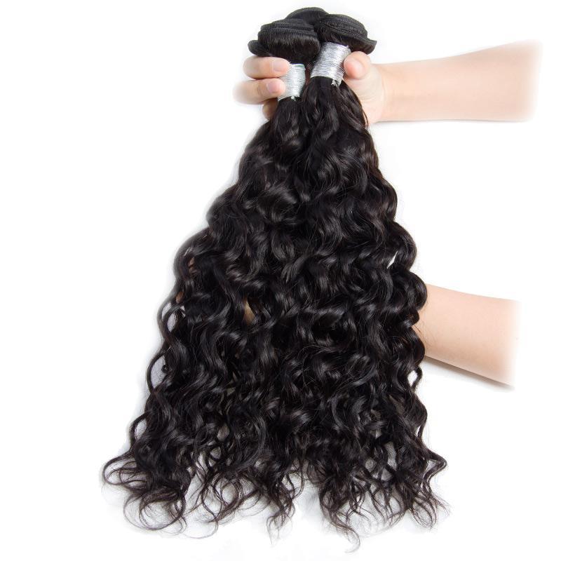 Modern Show 10A Raw Indian Virgin Human Hair Weave Water Wave 3 Bundles With Lace Closure-4 bundles