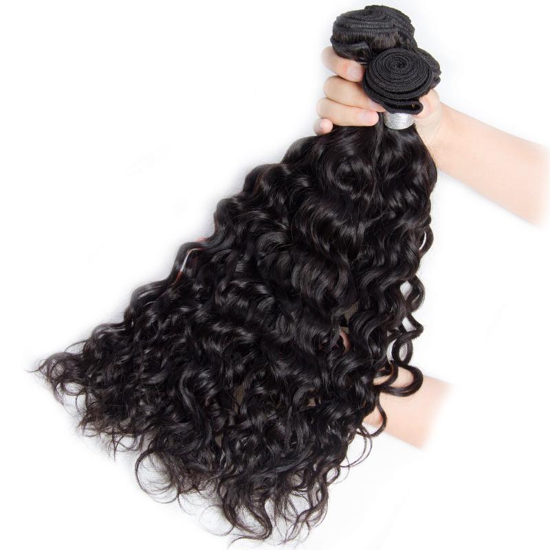 Modern Show Hair Raw Indian hair 3 Bundles Water Wave Human Hair Weave With Pre Plucked Lace Frontal Closure-3 pcs hair