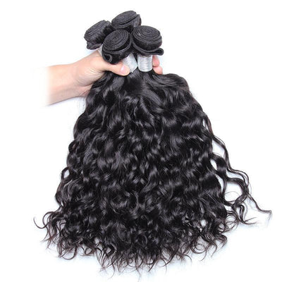 Modern Show 10A Unprocessed Raw Indian Virgin Hair Water Wave Human Hair 4 Bundles With Lace Frontal Closure-4 bundles water wave hair