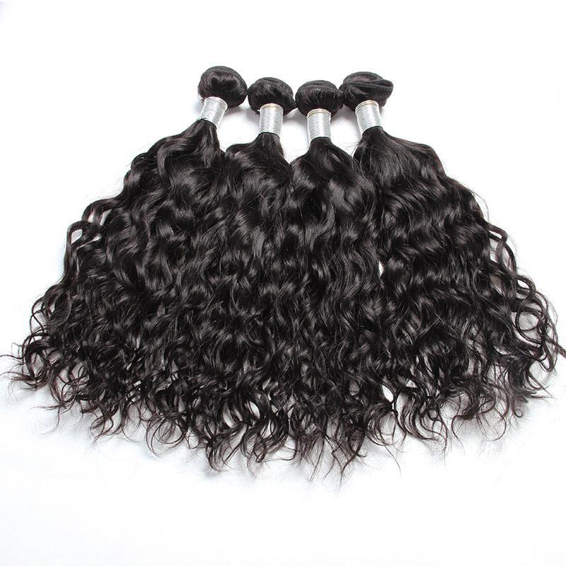 Modern Show Hair 10A Raw Indian Virgin Hair Water Wave 4 Bundles With Closure Wet And Wavy Human Hair Extensions-4 pcs water wave hair