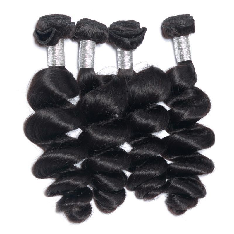 Modern Show 10A Grade Unprocessed Virgin Malaysian Loose Wave Human Hair 4 Bundles With Lace Closure-4 bundles
