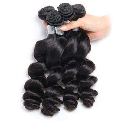 Modern Show Malaysian Loose Wave Human Hair 4 Bundles With Pre Plucked Lace Frontal Closure Remy Hair Extensions-4 bundles loose wave hair