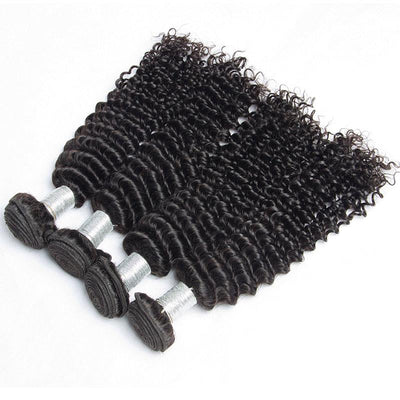 Modern Show Virgin Remy Peruvian Deep Wave Curly Human Hair 4 Bundles With Lace Closure