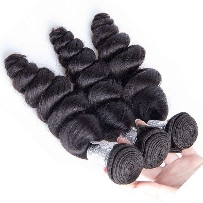 Modern Show Hair 100% Unprocessed Virgin Peruvian Loose Wave Human Hair 3 Bundles With 4X4 Lace Closure-3 bundles