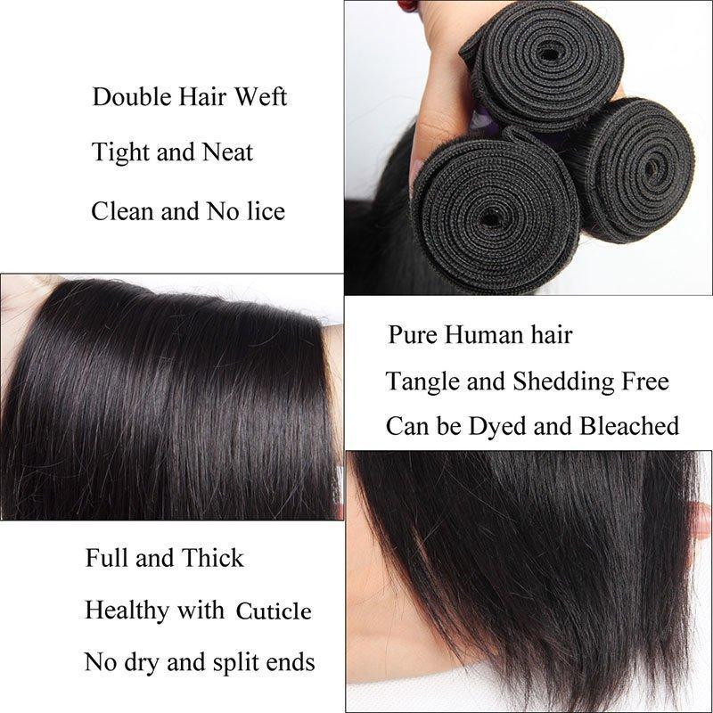 Modern Show Hair Indian Virgin Remy Straight Human Hair Pre Plucked Lace Frontal Closure With 3 Bundles Sale -straight hair material