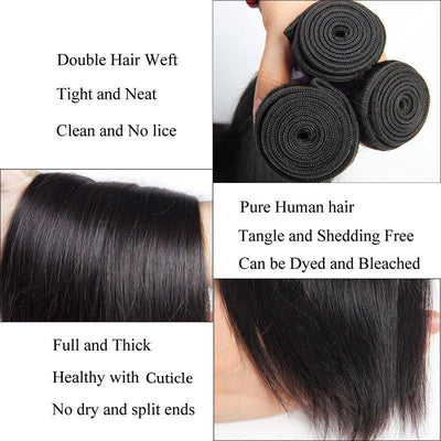 Modern Show Virgin Remy Brazilian Straight Human Hair Weave 4 Bundles With Lace Closure-straight hair texture