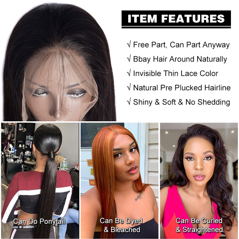 150 Density Raw Indian Virgin Straight Human Hair Half Lace Front Wigs For Black Women On Sales
