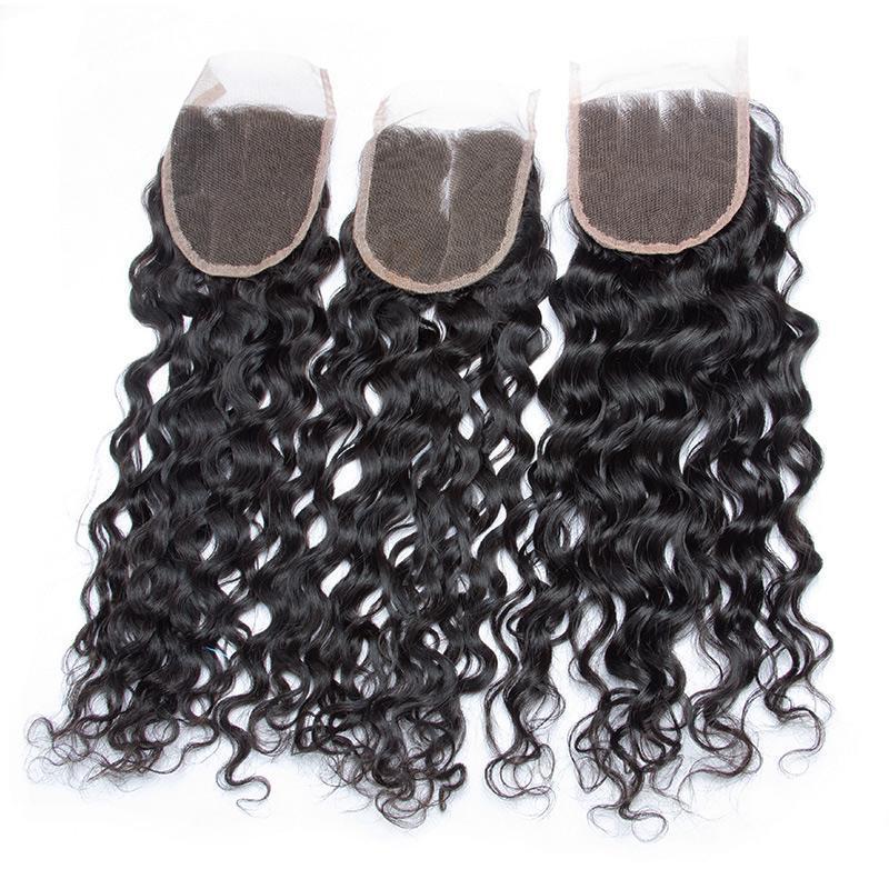 Modern Show Brazilian Water Wave Closure Swiss Lace Closure With Baby Hair Wet And Wavy Human Hair-part show