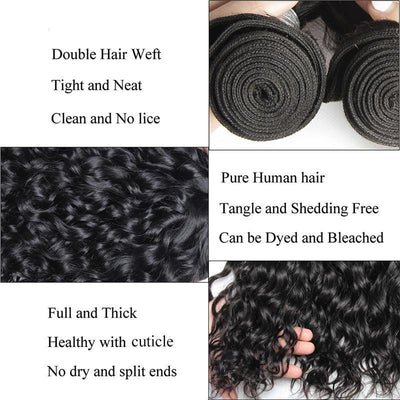 Modern Show Hair Grade 3 Pcs Wet And Wavy Brazilian Virgin Hair Water Wave Bundles With Lace Frontal Closure Deal-details