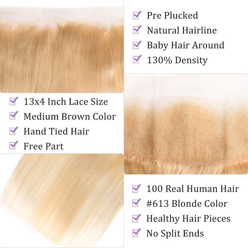 Modern Show 613 Blonde Lace Frontal Closure Ear To Ear With Baby Hair 13*4 inch Brazilian Straight Non Remy Human Hair frontal details