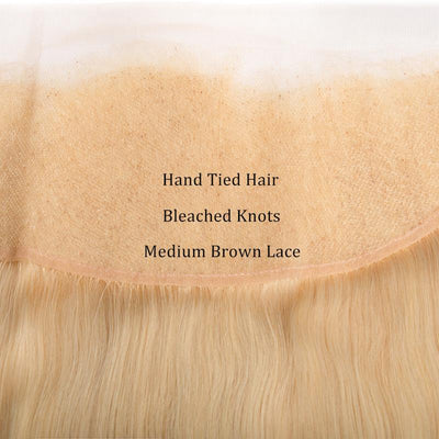Modern Show 613 Blonde Lace Frontal Closure Ear To Ear With Baby Hair 13*4 inch Brazilian Straight Non Remy Human Hair-lase base show