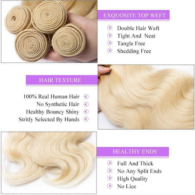 Modern Show 613 Blonde Bundles With Closure Brazilian Body Wave Human Hair Weave Bundles With Closure-hair details