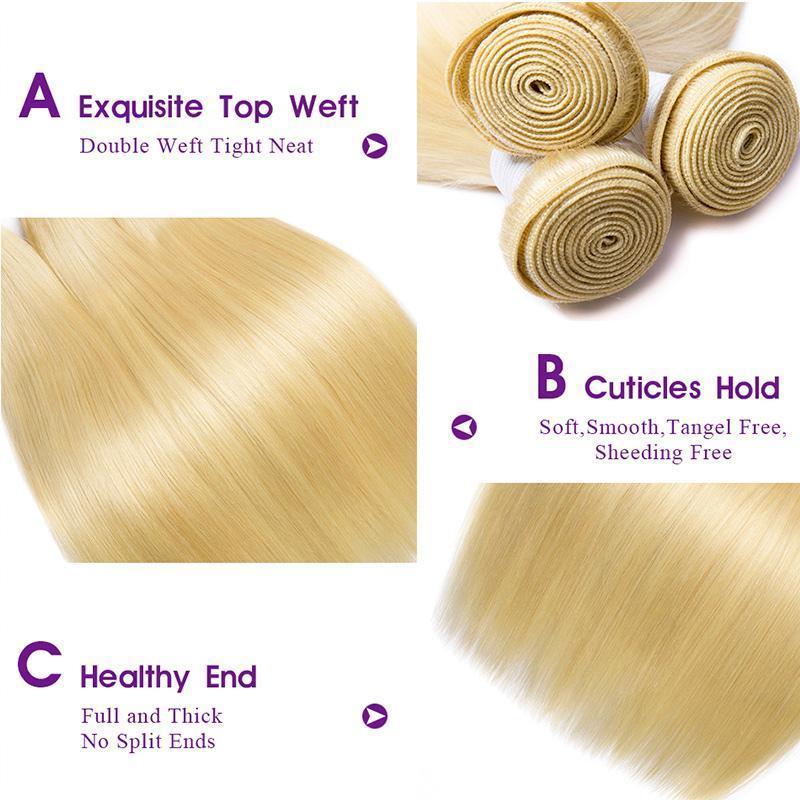 Modern Show 613 Blonde Bundles With Closure Straight Human Hair Brazilian Hair Weave Bundles With Closure Free Part-hair details