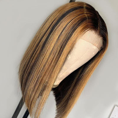Highlight Wig Ombre 4/27 Color Short Bob Brazilian Straight 13x4 Lace Front Human Hair Wigs