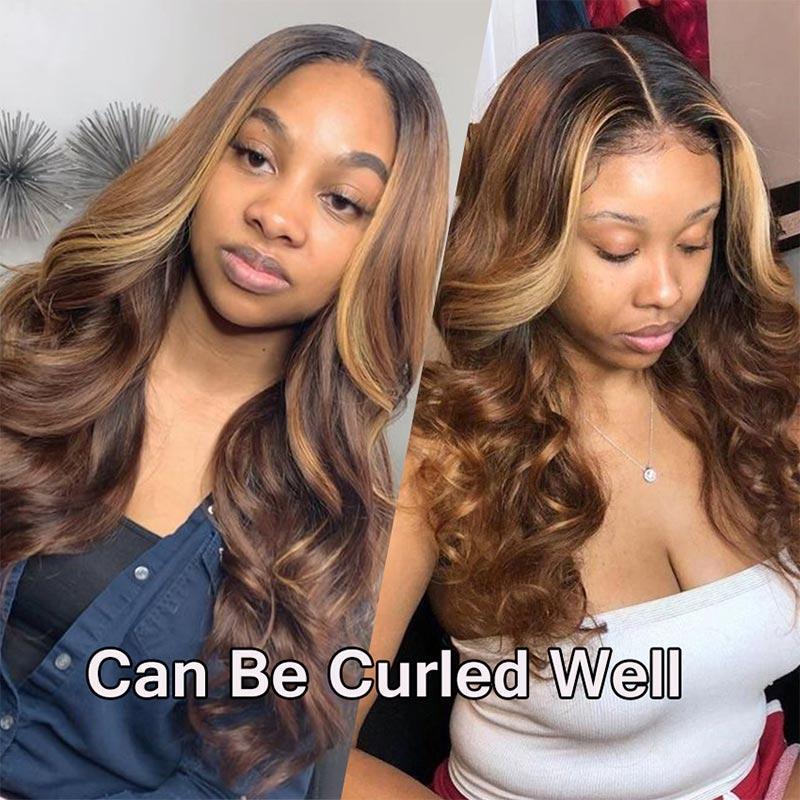 Modern Show 13x4 HD Lace Front Wig Omber Highlight Color Human Hair Wigs Pre Plucked Brazilian Straight Hair Wig